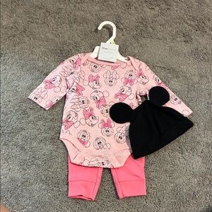 Disney Minnie Mouse Pink Baby Set with Black Hat